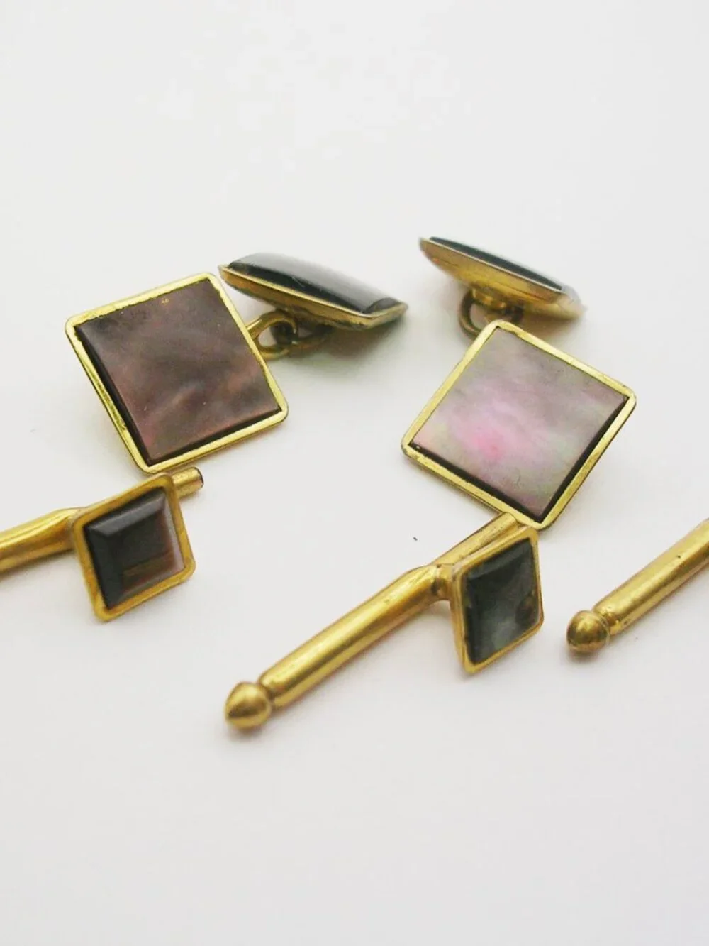 Vintage double sided Swank Cufflinks Tuxedo Studs Set Mother of Pearl